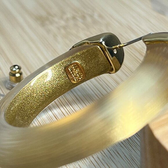 Alexis Bittar Luminous Gold Lucite Molten Hoop Earrings NWOT - Picture 7 of 7
